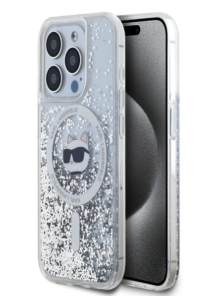 Karl Lagerfeld Karl Lagerfeld Liquid Glitter Choupette Head MagSafe Zadní Kryt pro iPhone 15 Pro Max Transparent