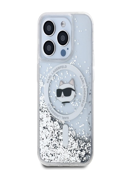 Karl Lagerfeld Karl Lagerfeld Liquid Glitter Choupette Head MagSafe Zadní Kryt pro iPhone 15 Pro Max Transparent