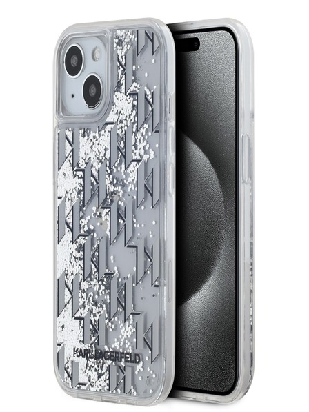 Karl Lagerfeld Liquid Glitter Monogram Gradient Zadní Kryt pro iPhone 15 White Karl Lagerfeld