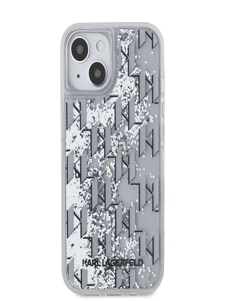 Karl Lagerfeld Liquid Glitter Monogram Gradient Zadní Kryt pro iPhone 15 White Karl Lagerfeld