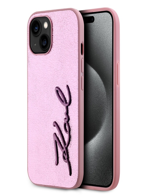 Karl Lagerfeld Wrinkled PU Signature Logo Zadní Kryt pro iPhone 15 Pink Karl Lagerfeld