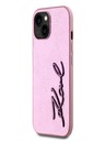 Karl Lagerfeld Wrinkled PU Signature Logo Zadní Kryt pro iPhone 15 Pink Karl Lagerfeld
