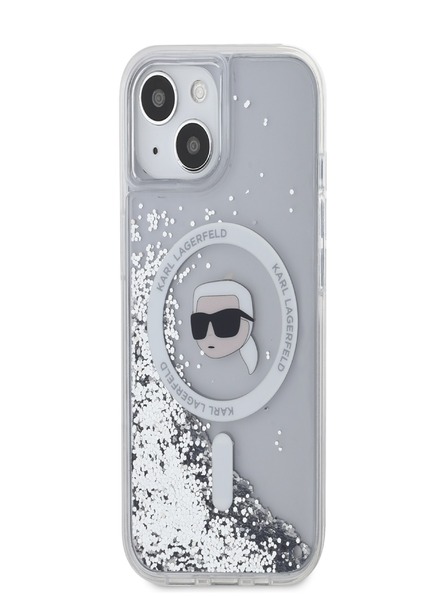 Karl Lagerfeld Karl Lagerfeld Liquid Glitter Karl Head Magsafe Zadní Kryt pro iPhone 15 Transparent