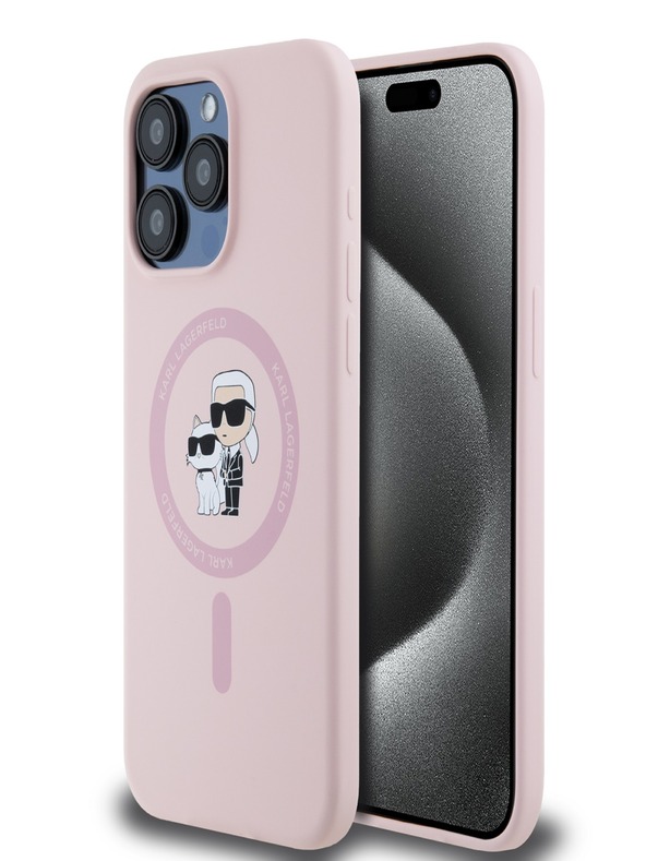 Karl Lagerfeld Liquid Silicone Karl and Choupette Magsafe Zadní Kryt pro iPhone 15 Pro Pink Karl Lagerfeld
