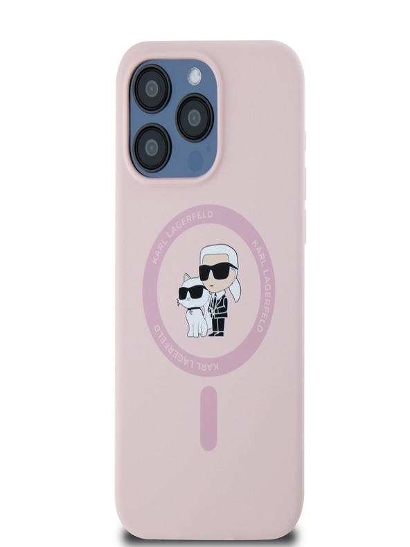 Karl Lagerfeld Liquid Silicone Karl and Choupette Magsafe Zadní Kryt pro iPhone 15 Pro Pink Karl Lagerfeld