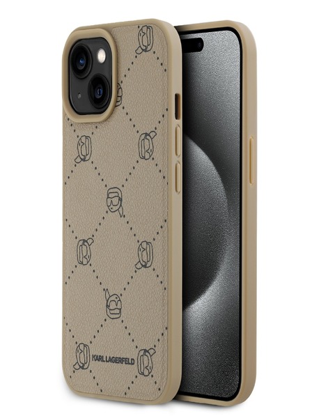Karl Lagerfeld PU Karl Heads Pattern Magsafe Zadní Kryt pro iPhone 15 Beige Karl Lagerfeld