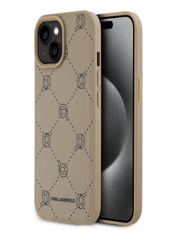 Karl Lagerfeld PU Karl Heads Pattern Magsafe Zadní Kryt pro iPhone 15 Beige Karl Lagerfeld