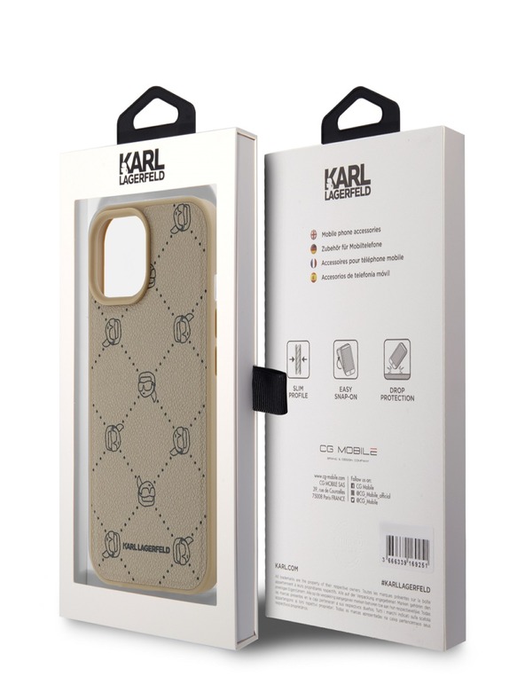 Karl Lagerfeld PU Karl Heads Pattern Magsafe Zadní Kryt pro iPhone 15 Beige Karl Lagerfeld