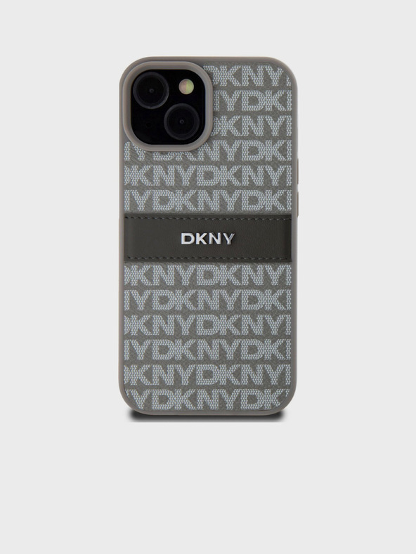 DKNY PU Leather Repeat Pattern Tonal Stripe Zadní Kryt pro iPhone 15 Beige DKNY