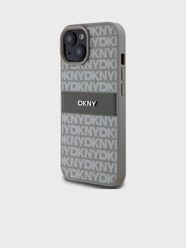 DKNY PU Leather Repeat Pattern Tonal Stripe Zadní Kryt pro iPhone 15 Beige DKNY