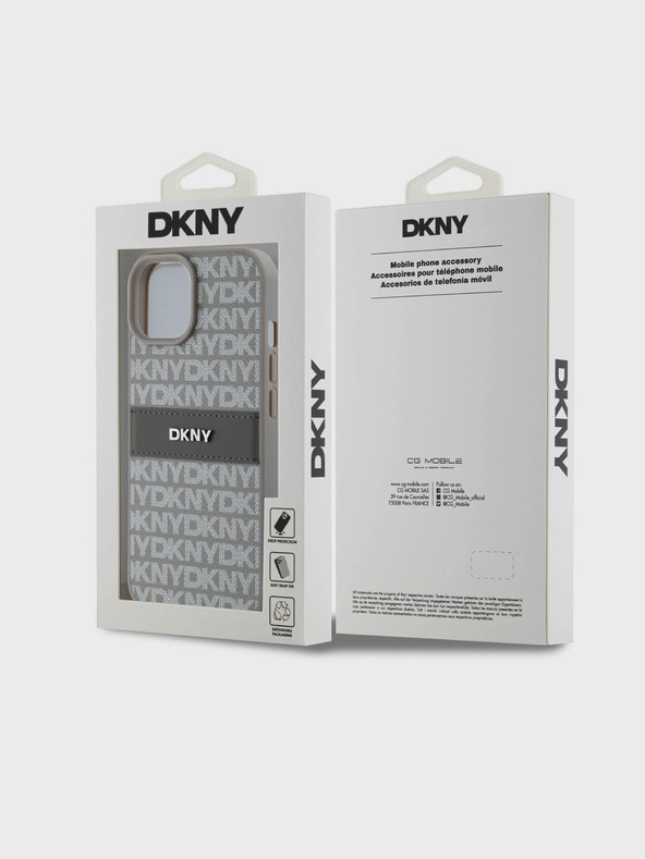 DKNY PU Leather Repeat Pattern Tonal Stripe Zadní Kryt pro iPhone 15 Beige DKNY