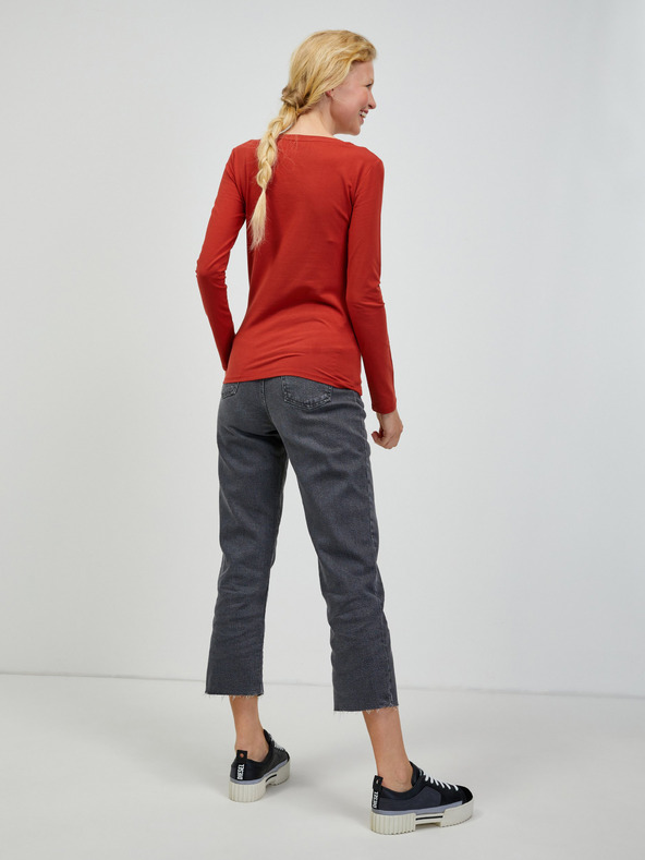 Guess Cihlové dámské tričko s dlouhým rukávem Guess Bryanna