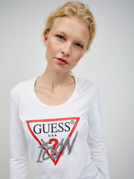 Guess Bílé dámské tričko s dlouhým rukávem Guess