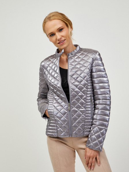 Guess Dámská prošívaná bunda ve stříbrné barvě Guess Vona