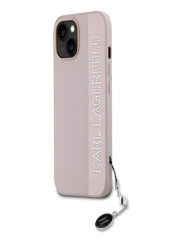 Karl Lagerfeld Karl Lagerfeld PU Saffiano Rhinestone Charm Zadní Kryt pro iPhone 15 Pink