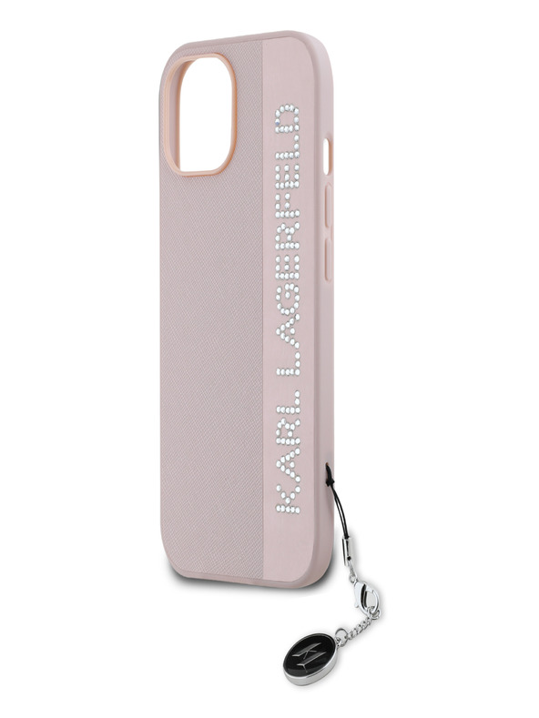 Karl Lagerfeld Karl Lagerfeld PU Saffiano Rhinestone Charm Zadní Kryt pro iPhone 15 Pink