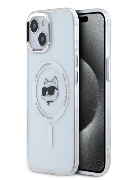 Karl Lagerfeld Karl Lagerfeld IML Choupette Head Metal Frame MagSafe Zadní Kryt pro iPhone 15 Transparent