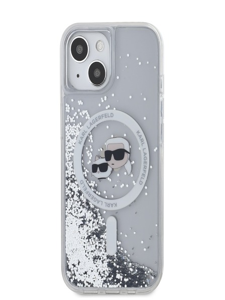 Karl Lagerfeld Karl Lagerfeld Liquid Glitter Karl and Choupette Heads MagSafe Zadní Kryt pro iPhone 15 Transparent