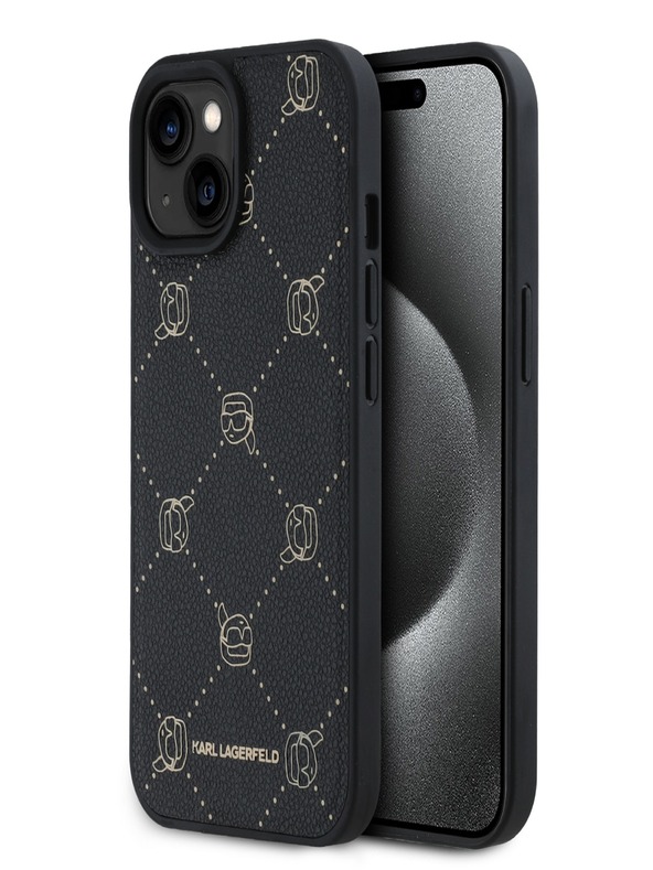 Karl Lagerfeld PU Karl Heads Pattern Magsafe Zadní Kryt pro iPhone 15 Black Karl Lagerfeld