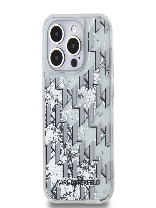 Karl Lagerfeld Liquid Glitter Monogram Gradient Zadní Kryt pro iPhone 14 Pro White Karl Lagerfeld
