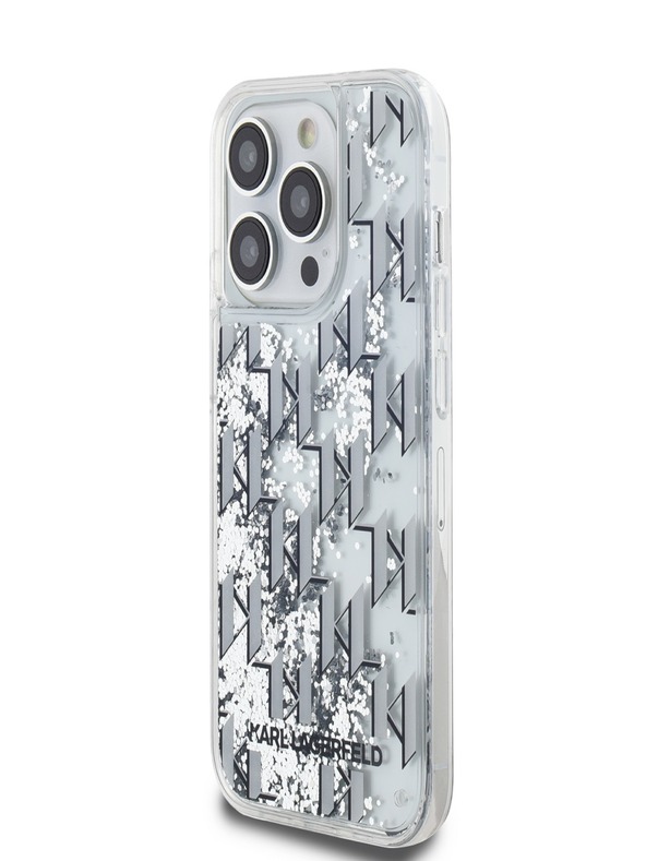 Karl Lagerfeld Liquid Glitter Monogram Gradient Zadní Kryt pro iPhone 14 Pro White Karl Lagerfeld