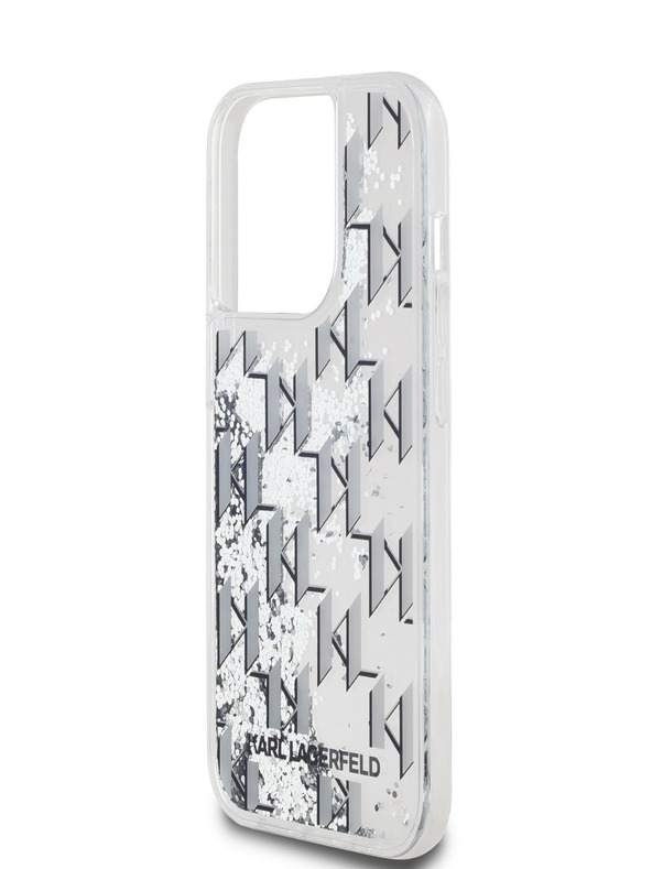 Karl Lagerfeld Liquid Glitter Monogram Gradient Zadní Kryt pro iPhone 14 Pro White Karl Lagerfeld