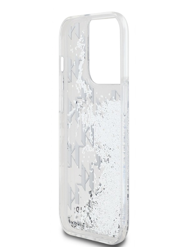 Karl Lagerfeld Liquid Glitter Monogram Gradient Zadní Kryt pro iPhone 14 Pro White Karl Lagerfeld