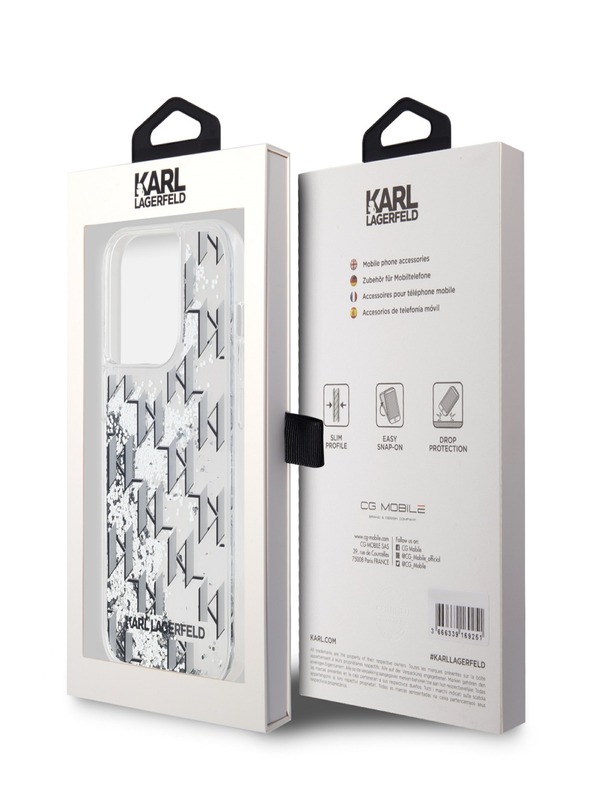 Karl Lagerfeld Liquid Glitter Monogram Gradient Zadní Kryt pro iPhone 14 Pro White Karl Lagerfeld