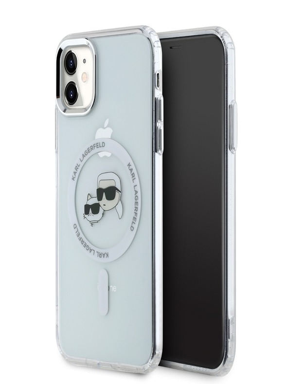 Karl Lagerfeld Karl Lagerfeld IML K&CH Heads Metal Frame MagSafe Zadní Kryt pro iPhone 11 Transparent