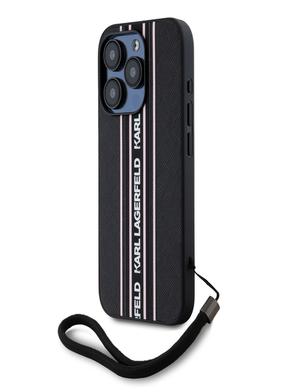 Karl Lagerfeld PU Saffiano Athleisure Stripe and Strap Zadní Kryt pro iPhone 15 Pro Max Pink Karl Lagerfeld