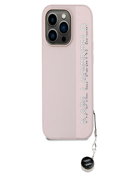 Karl Lagerfeld Karl Lagerfeld PU Saffiano Rhinestone Charm Zadní Kryt pro iPhone 14 Pro Pink