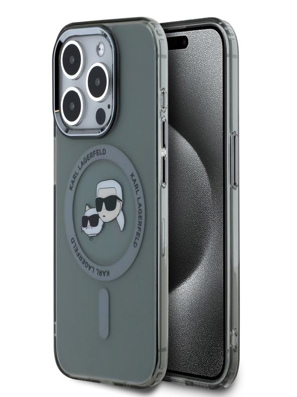 Karl Lagerfeld Karl Lagerfeld IML K&CH Heads Metal Frame MagSafe Zadní Kryt pro iPhone 15 Pro Black