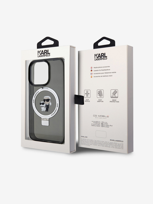Karl Lagerfeld Ringstand Karl and Choupette MagSafe Zadní Kryt pro iPhone 15 Pro Black Karl Lagerfeld