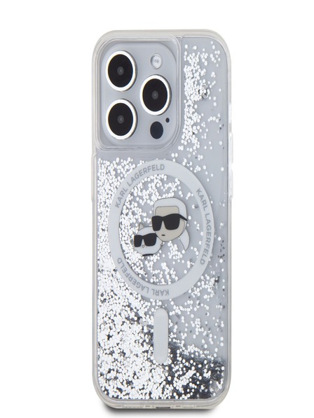 Karl Lagerfeld Karl Lagerfeld Liquid Glitter Karl and Choupette Heads MagSafe Zadní Kryt pro iPhone 15 Pro Max Transparent