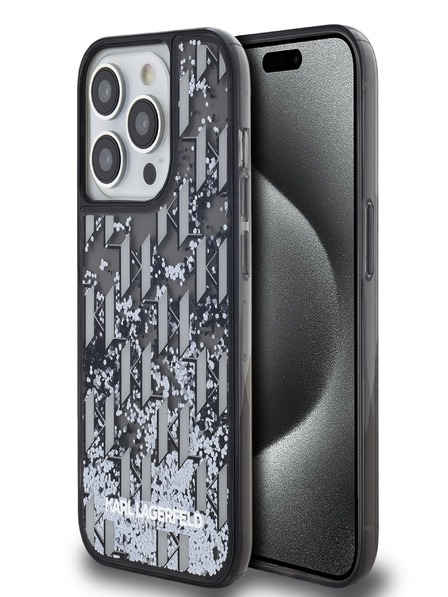 Karl Lagerfeld Liquid Glitter Monogram Gradient Zadní Kryt pro iPhone 14 Pro Max Black Karl Lagerfeld