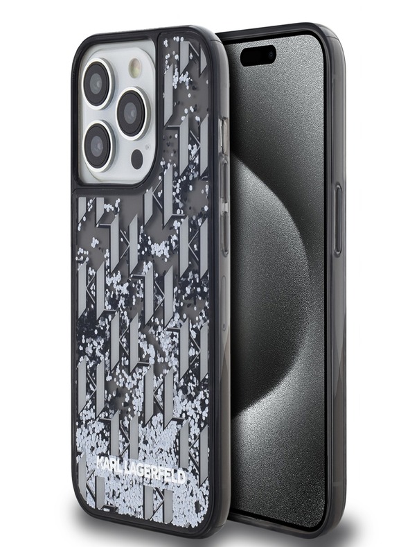 Karl Lagerfeld Liquid Glitter Monogram Gradient Zadní Kryt pro iPhone 14 Pro Max Black Karl Lagerfeld