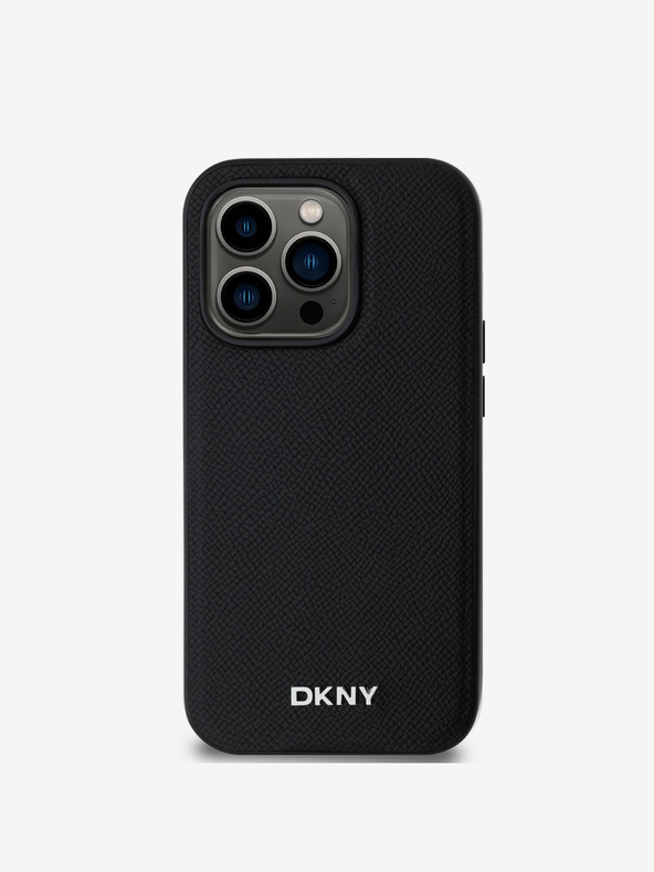 DKNY PU Leather Silver Metal Logo Magsafe Zadní Kryt pro iPhone 14 Pro Max Black DKNY