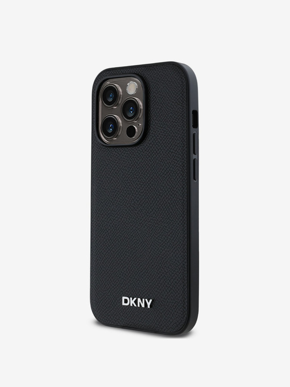 DKNY PU Leather Silver Metal Logo Magsafe Zadní Kryt pro iPhone 14 Pro Max Black DKNY