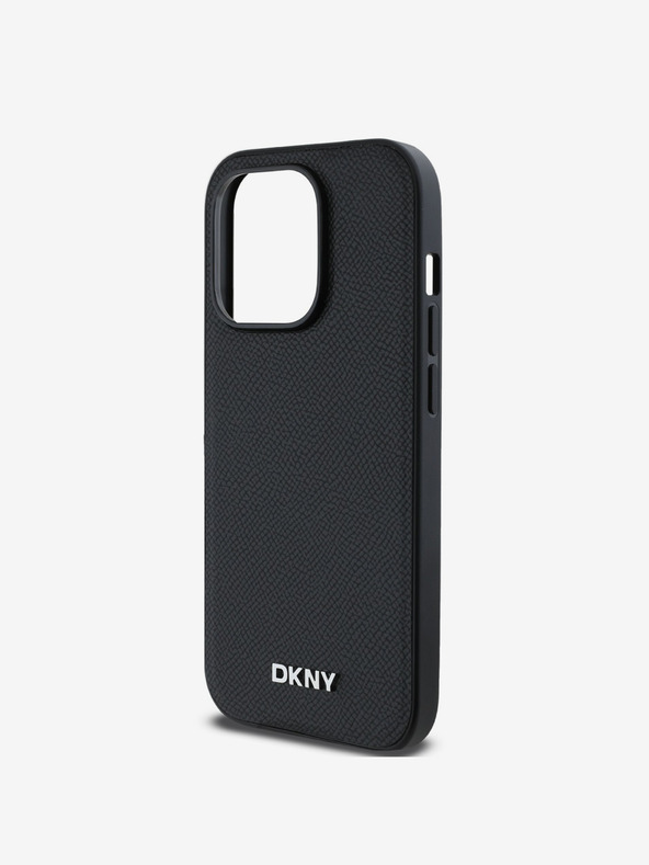 DKNY PU Leather Silver Metal Logo Magsafe Zadní Kryt pro iPhone 14 Pro Max Black DKNY