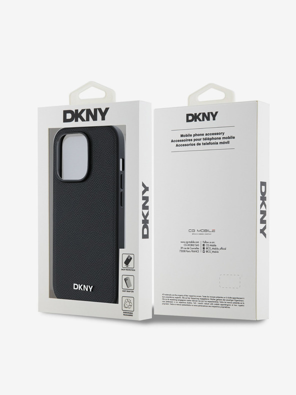 DKNY PU Leather Silver Metal Logo Magsafe Zadní Kryt pro iPhone 14 Pro Max Black DKNY