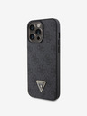 Guess PU 4G Strass Triangle Metal Logo Zadní Kryt pro iPhone 15 Pro Max Black Obal na telefon