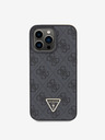Guess PU 4G Strass Triangle Metal Logo Zadní Kryt pro iPhone 15 Pro Max Black Obal na telefon