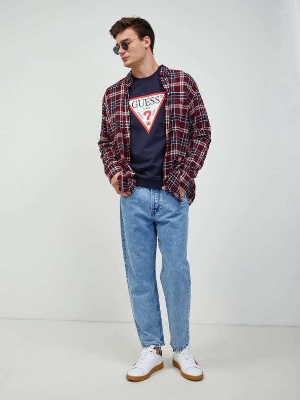 Guess Tmavě modré pánské tričko s dlouhým rukávem Guess Audley