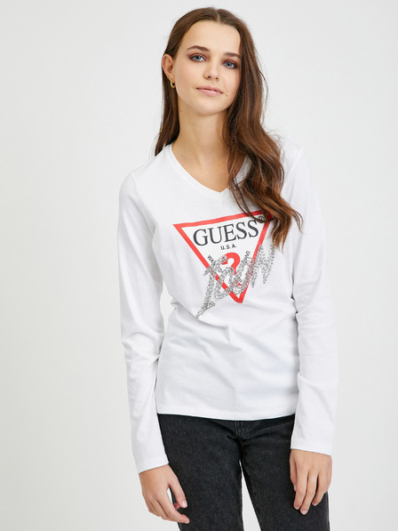 Guess Bílé dámské tričko s dlouhým rukávem Guess Icon