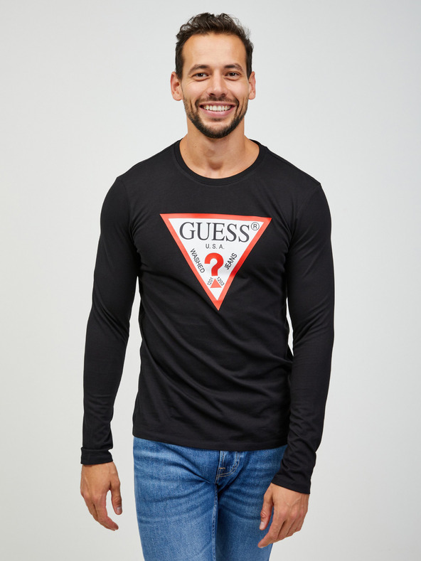 Guess Černé pánské tričko s dlouhým rukávem Guess