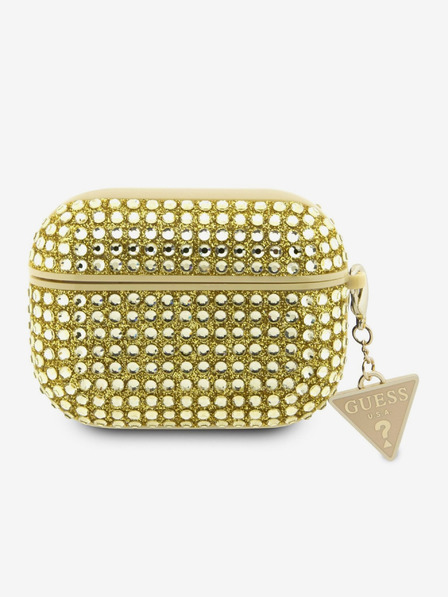 Guess Guess Rhinestones Triangle Metal Logo Pouzdro pro AirPods Pro Gold