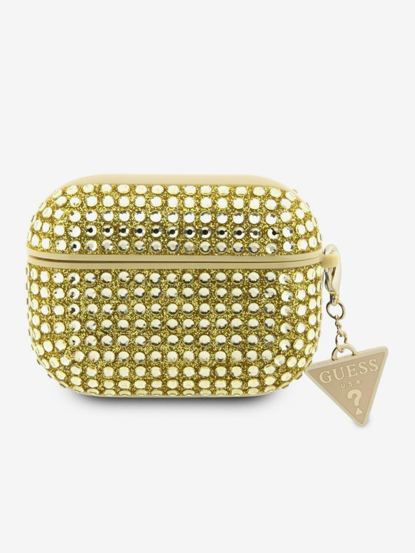 Guess Guess Rhinestones Triangle Metal Logo Pouzdro pro AirPods Pro Gold