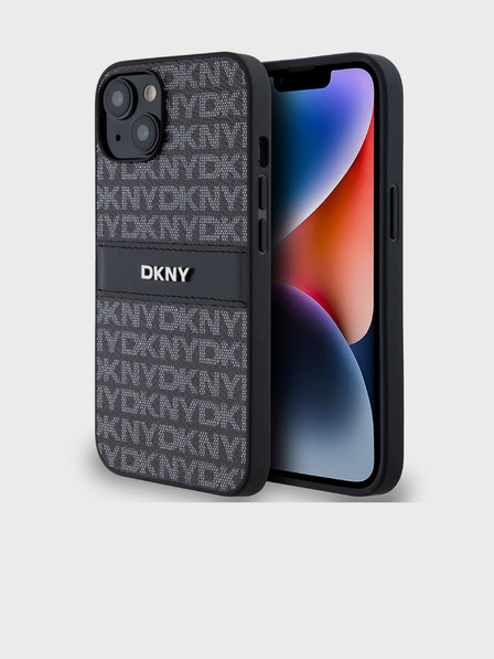 DKNY PU Leather Repeat Pattern Tonal Stripe Zadní Kryt pro iPhone 14 Black DKNY