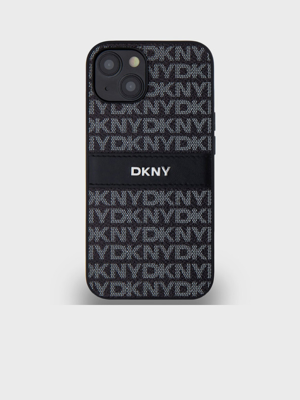 DKNY PU Leather Repeat Pattern Tonal Stripe Zadní Kryt pro iPhone 14 Black DKNY