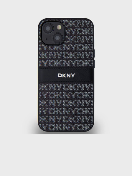 DKNY PU Leather Repeat Pattern Tonal Stripe Zadní Kryt pro iPhone 14 Black DKNY